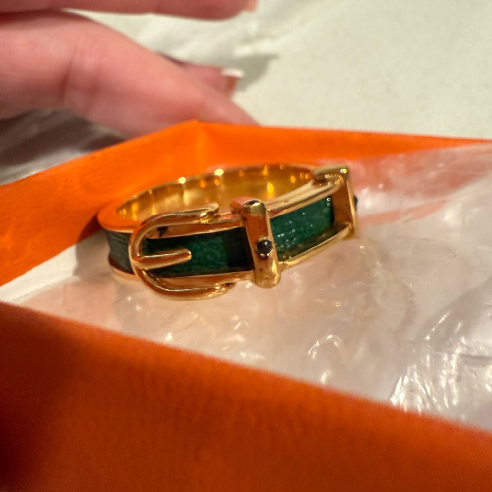 Hermes Gold and Green Buckle scarf ring